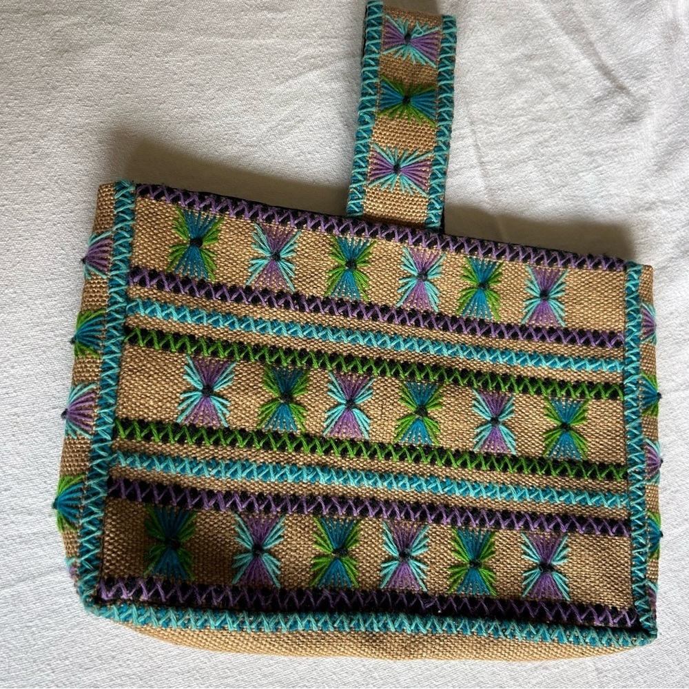 Purse Embroidered Woven Burlap Retro Festival Hippie Tote Bag Purse Fully Lined